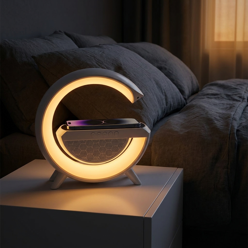 Smart väckarklocka - Bluetooth-högtalare - 15W trådlös laddare - RGB stämningsljus - Vit och svart