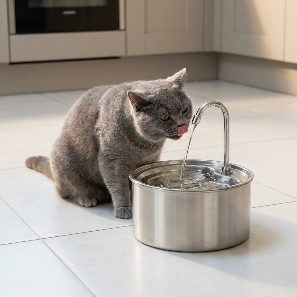 Cat Water Fountain - 304 Stainless Steel - 2.2L - Triple Filter - Quiet 5V Pump