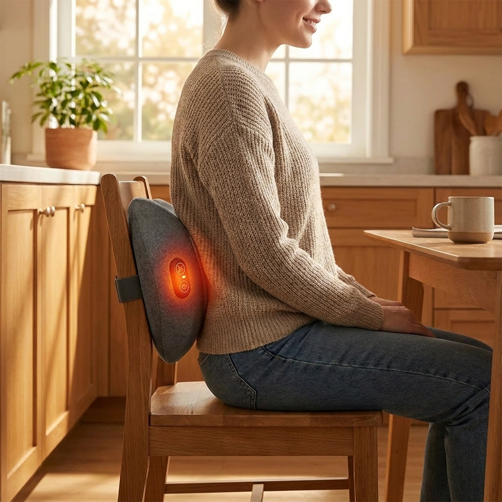 3-i-1 Ryggmassager med värme - vibration - ländryggsstöd - elektrisk - för hem och kontor