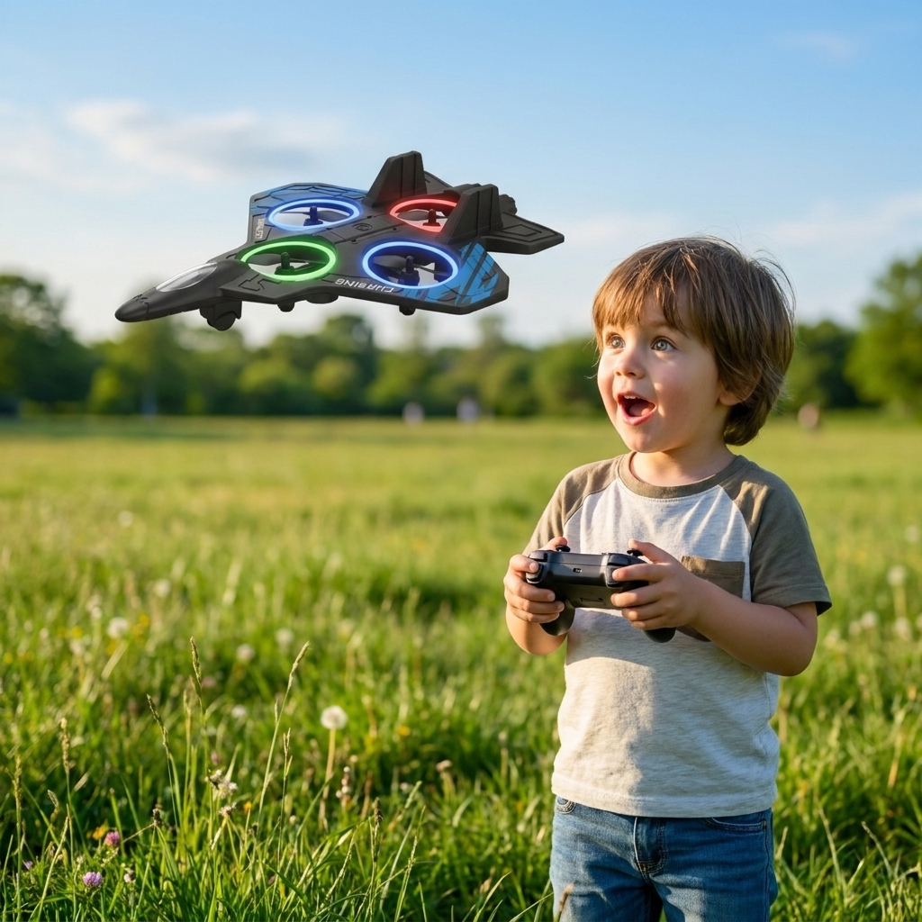 Dětský LED pěnový dron - odolný proti nárazům - dálkové ovládání - pro začátečníky - věk 5+ - modrá a červená