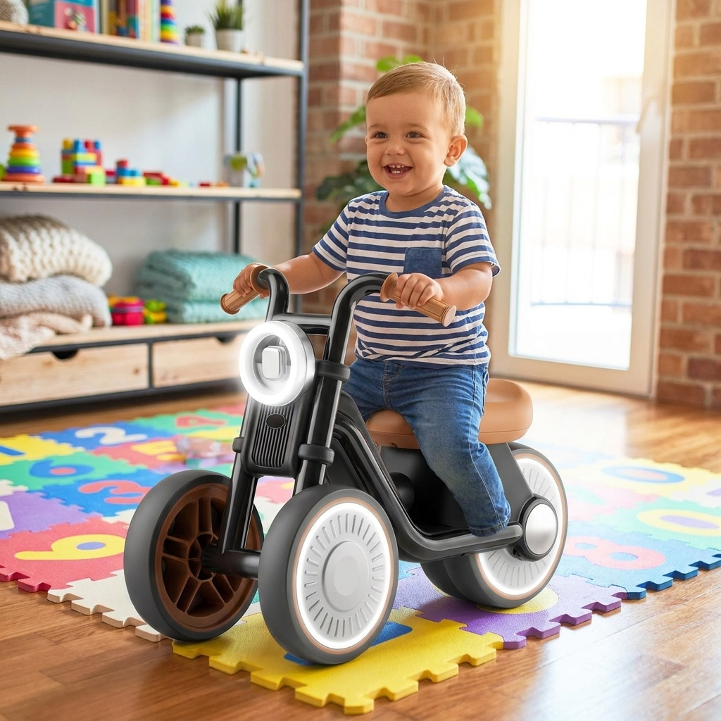 Motosikal Mainan Kanak-Kanak - Anti-Tip - Roda EVA Senyap - Cahaya & Bunyi - Umur 1–6 Tahun - Maksimum 30kg