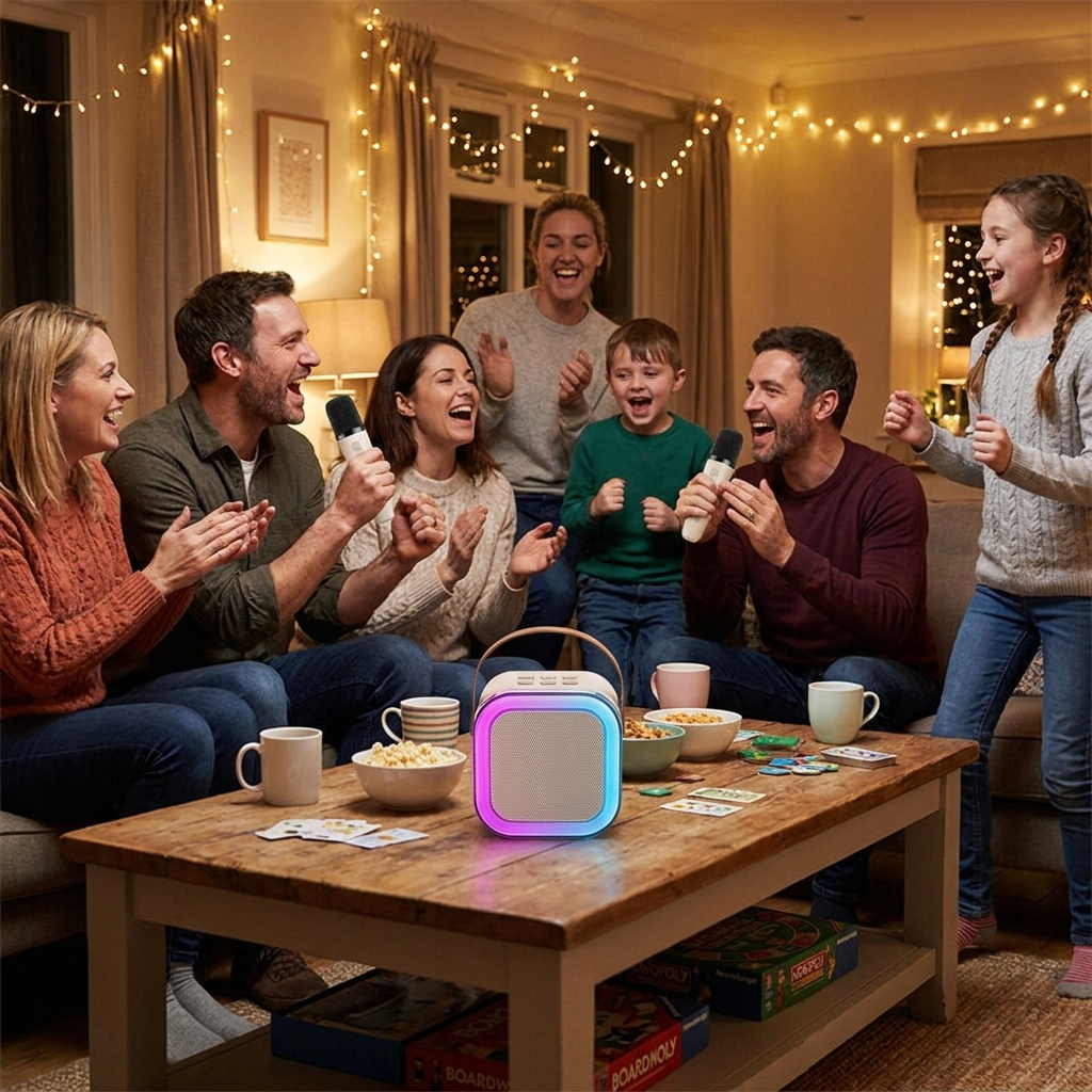 Mini karaoke hangszóró szett - Két vezeték nélküli mikrofon - RGB világítás - Bluetooth 5.3 - USB-C - 3 színben