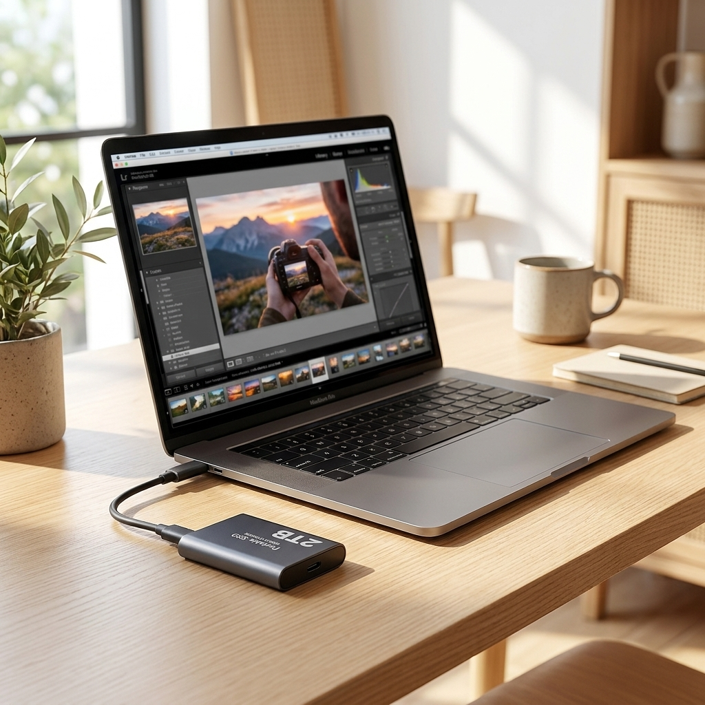 Portabel SSD - 2TB - 1050 MB/s - USB-C & USB 3.1 - Plug & Play - Svart, Blå & Röd