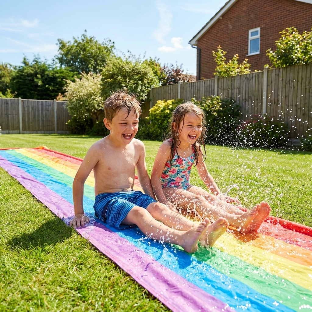Garden Water Slide - 480×76cm - Built-In Spray - Splash Pool - No Inflation - Ages 8+
