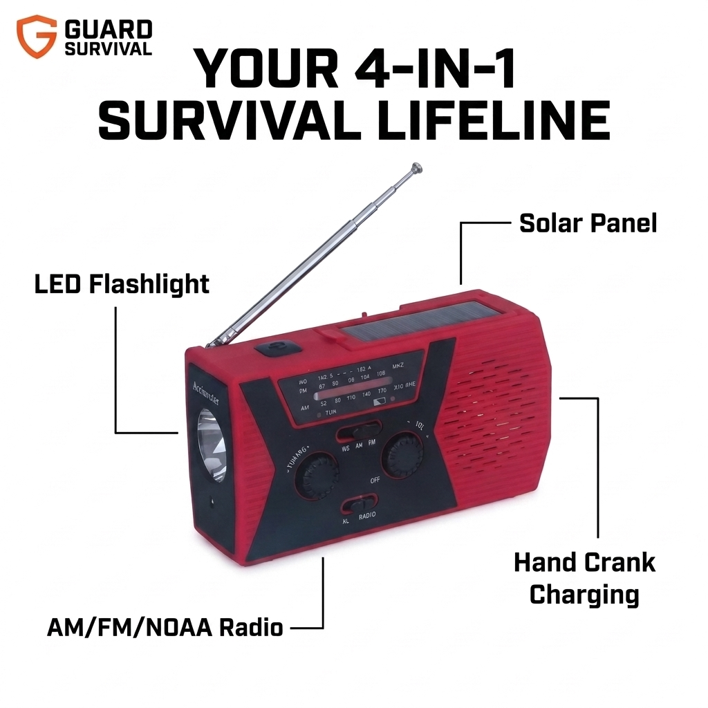Solar Hand Crank Emergency Radio – 10,000mAh Power Bank, AM/FM, Flashlight, SOS