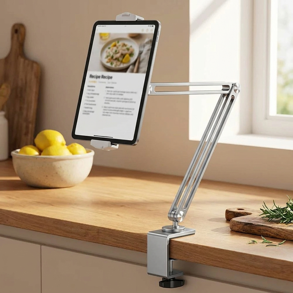 Tablet ve Telefon Standı - 360 Derece Döner - Alüminyum - Ayarlanabilir Yükseklik ve Eğme - Masa ve Yatak Kenarı için