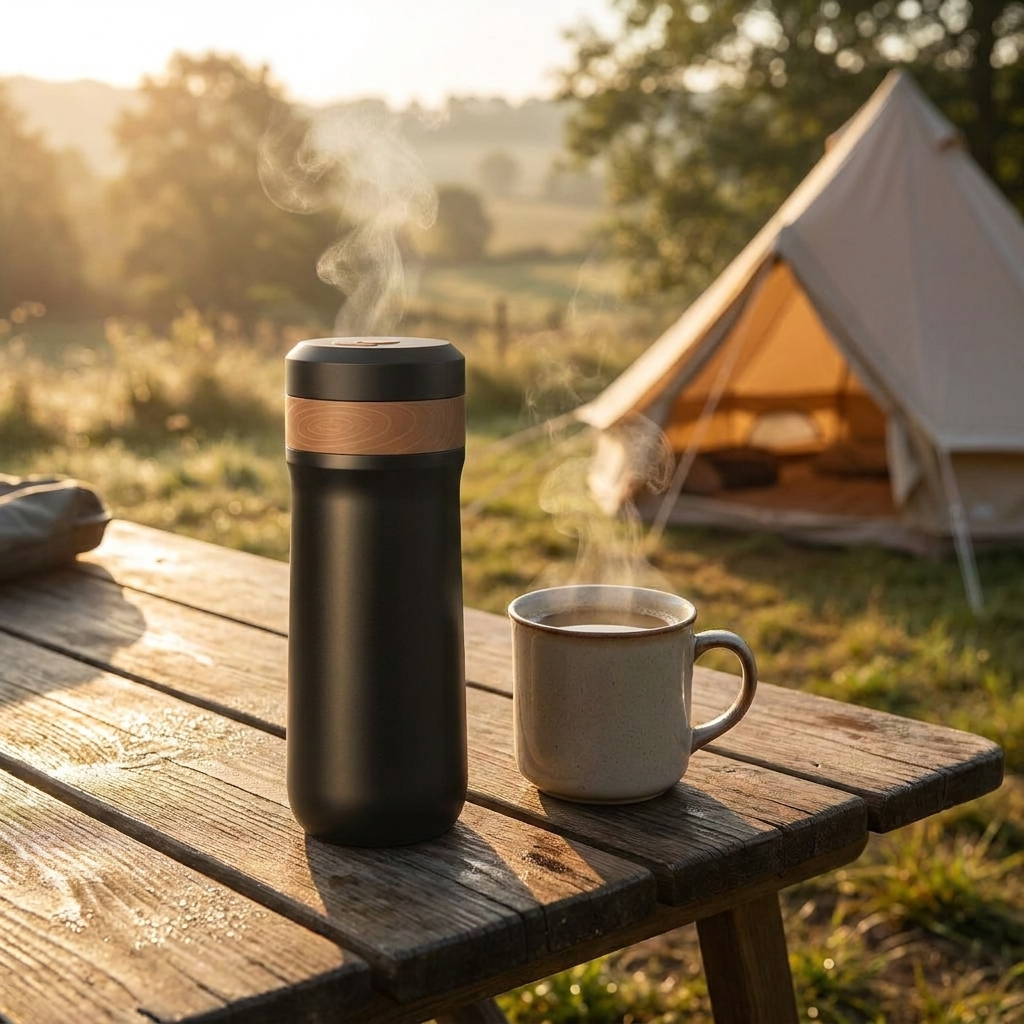 French Press Travel Mug - Double-Wall Stainless Steel - 320ml - Leak-Resistant Lid