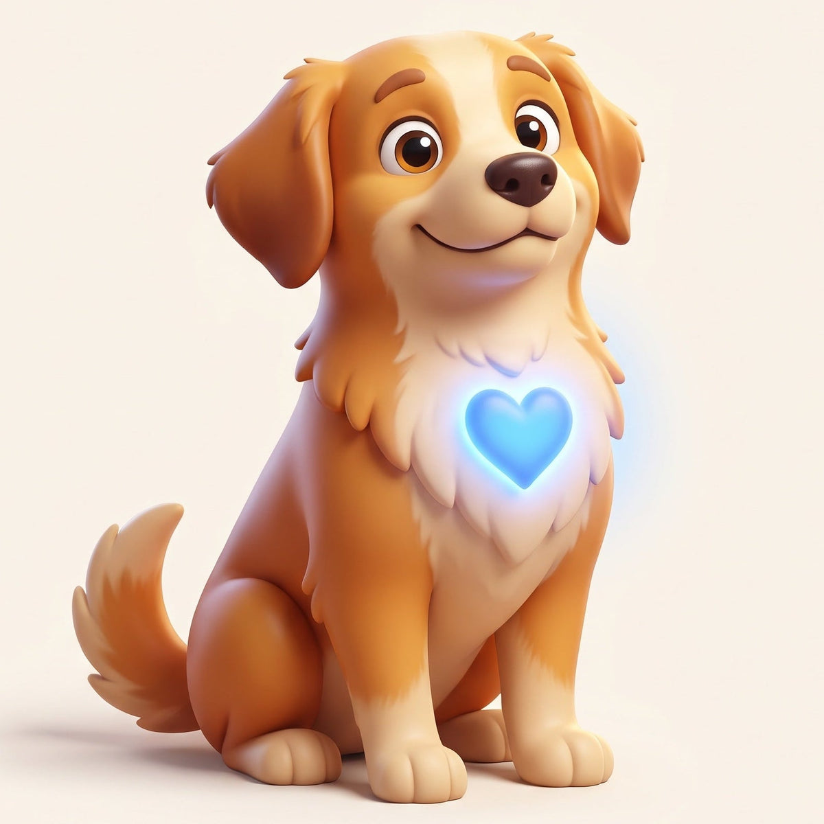 Illustrated dog with a glowing heart on its chest