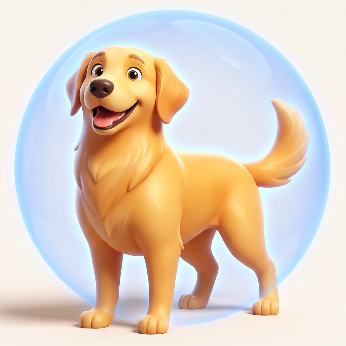 Illustrated golden dog in a soft blue bubble