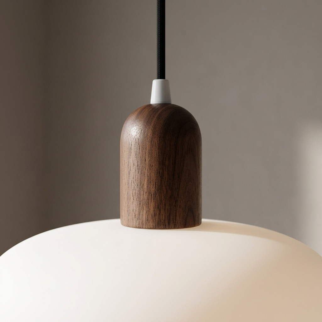 Candeeiro suspenso em madeira e vidro — design escandinavo com LED quente