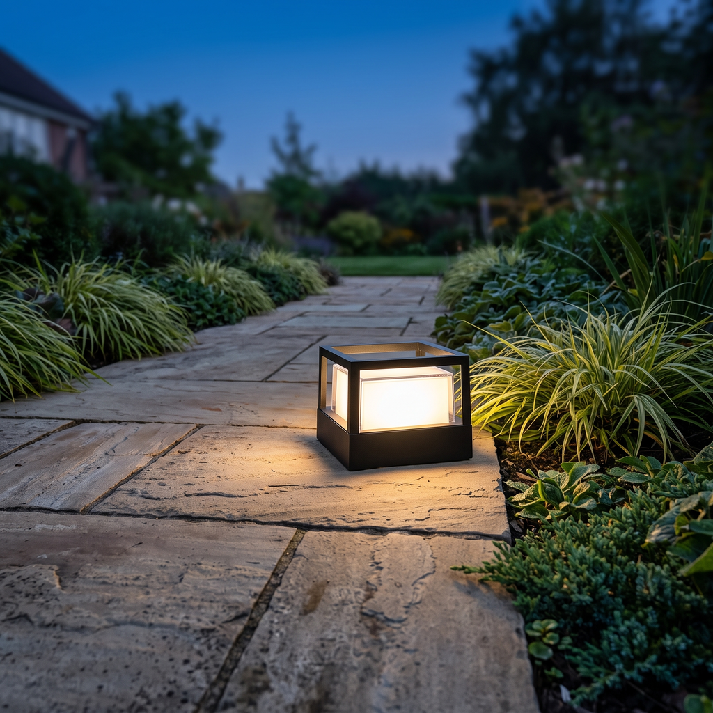 Candeeiro de chão cilíndrico LED industrial — alumínio impermeável, preto