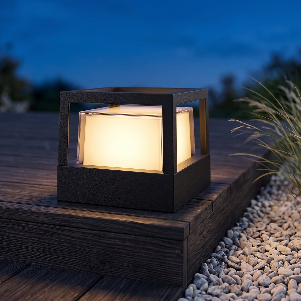 Candeeiro de chão cilíndrico LED industrial — alumínio impermeável, preto
