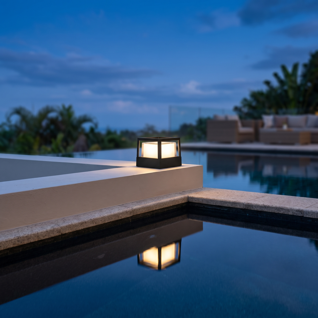 Candeeiro de chão cilíndrico LED industrial — alumínio impermeável, preto