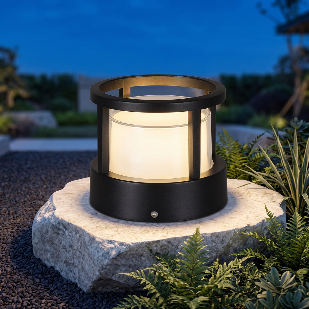 Candeeiro de chão cilíndrico LED industrial — alumínio impermeável, preto