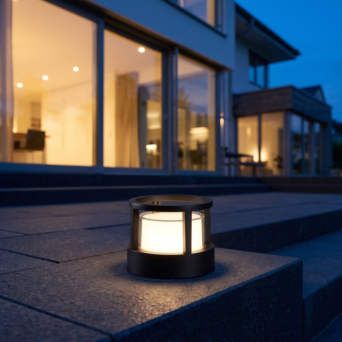 Candeeiro de chão cilíndrico LED industrial — alumínio impermeável, preto