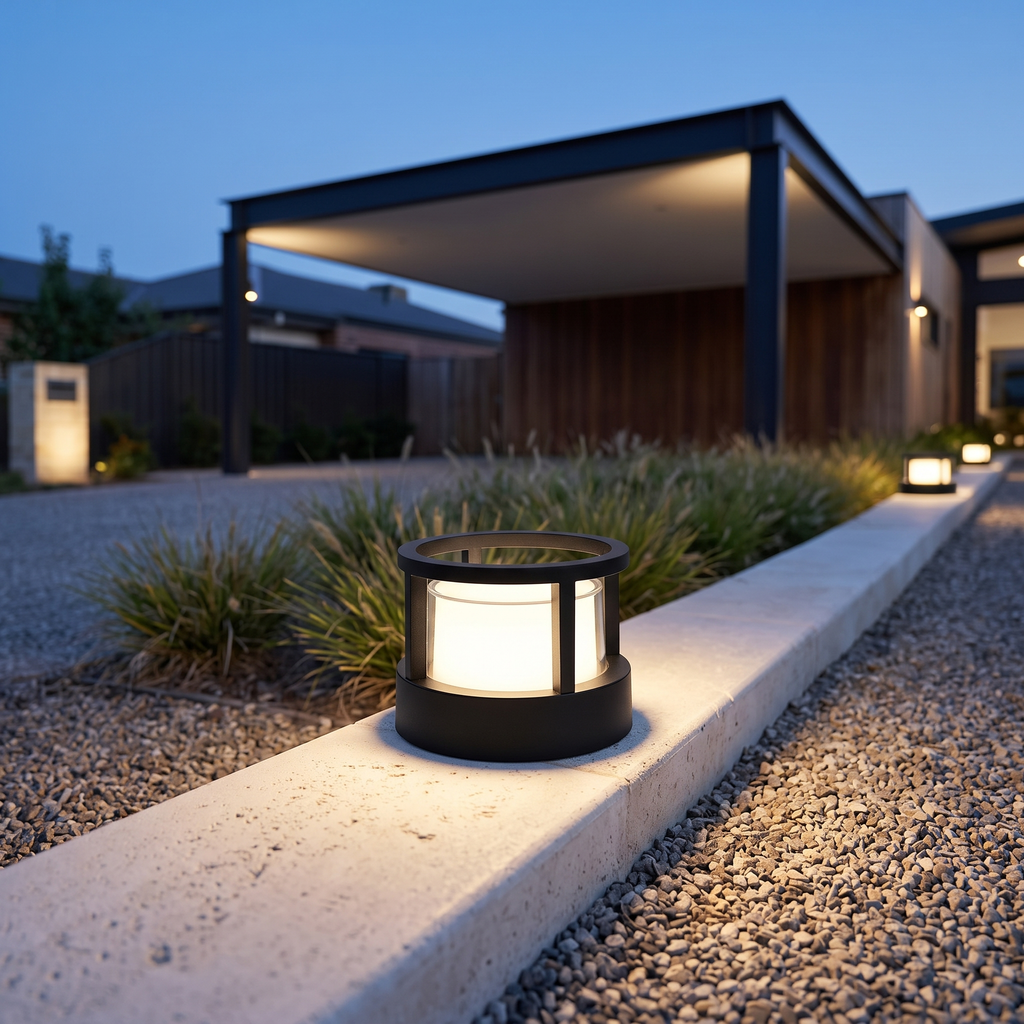 Candeeiro de chão cilíndrico LED industrial — alumínio impermeável, preto