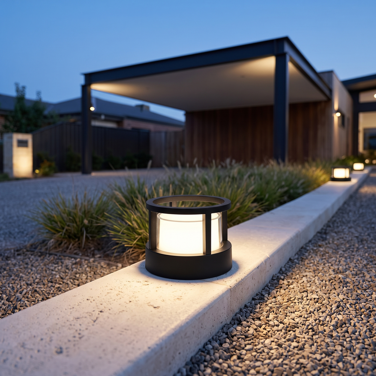 Candeeiro de chão cilíndrico LED industrial — alumínio impermeável, preto
