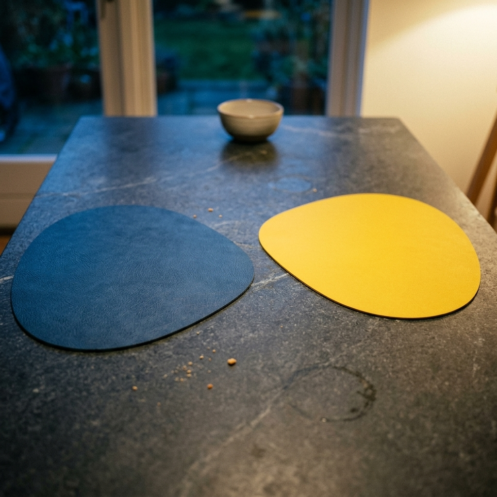 Individuais de mesa em pele sintética com dois lados — em forma de lágrima, antiderrapantes, conjunto de 4/6