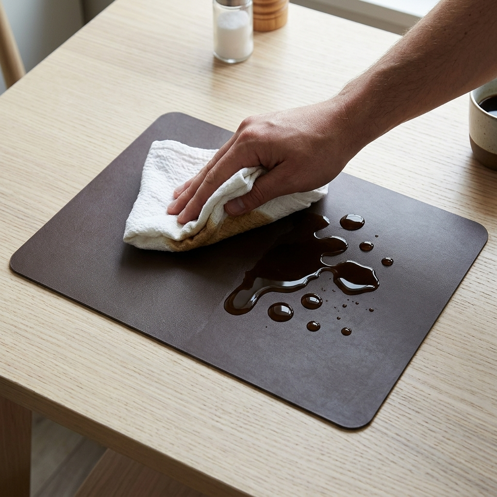 Individuais de mesa em pele sintética com dois lados — resistentes ao calor, impermeáveis, conjunto de 4/6