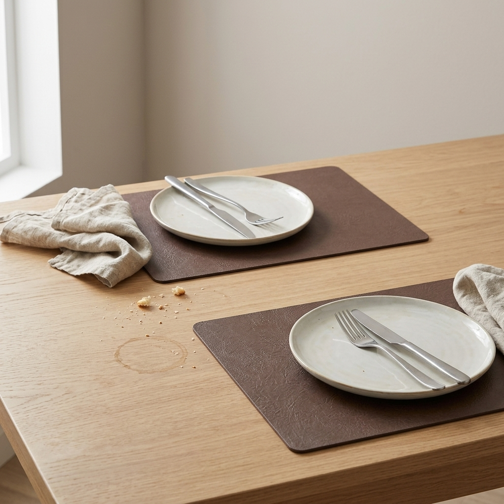 Individuais de mesa em pele sintética com dois lados — resistentes ao calor, impermeáveis, conjunto de 4/6