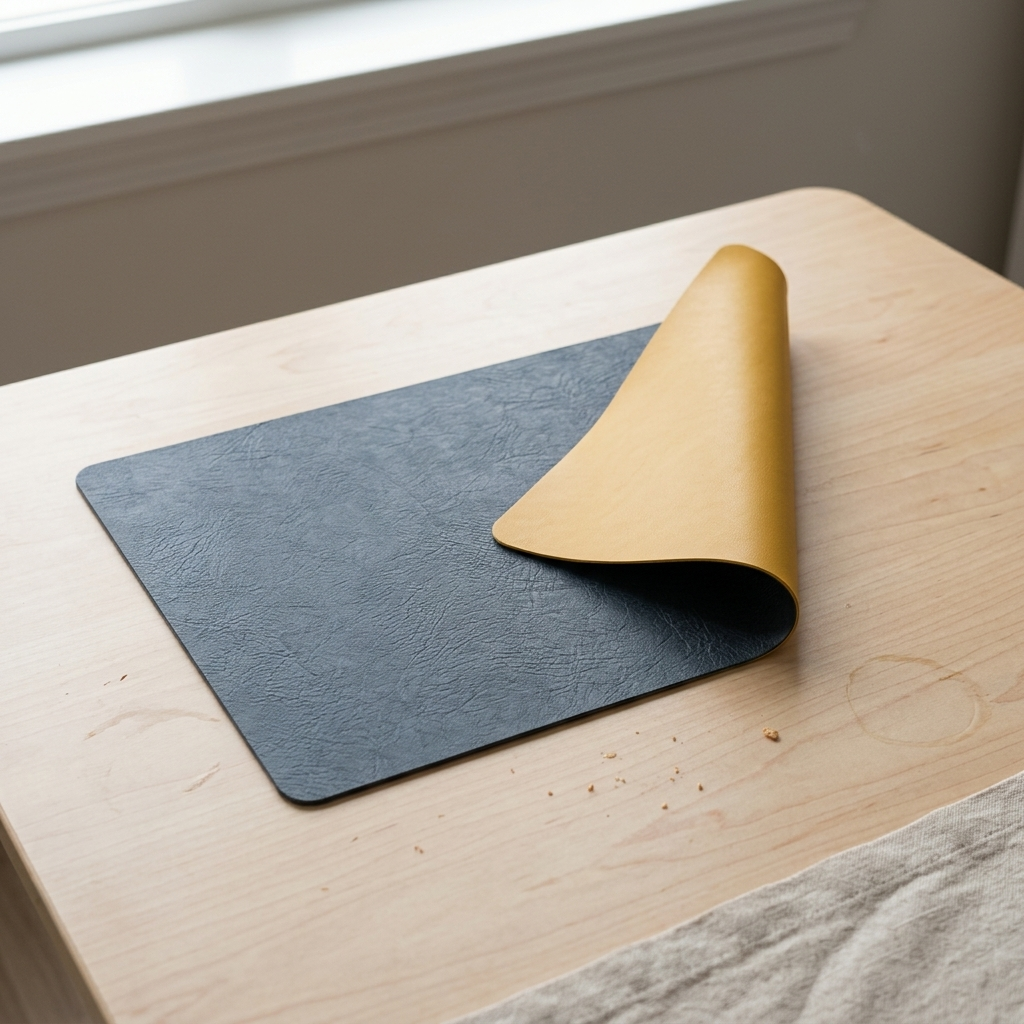 Individuais de mesa em pele sintética com dois lados — resistentes ao calor, impermeáveis, conjunto de 4/6