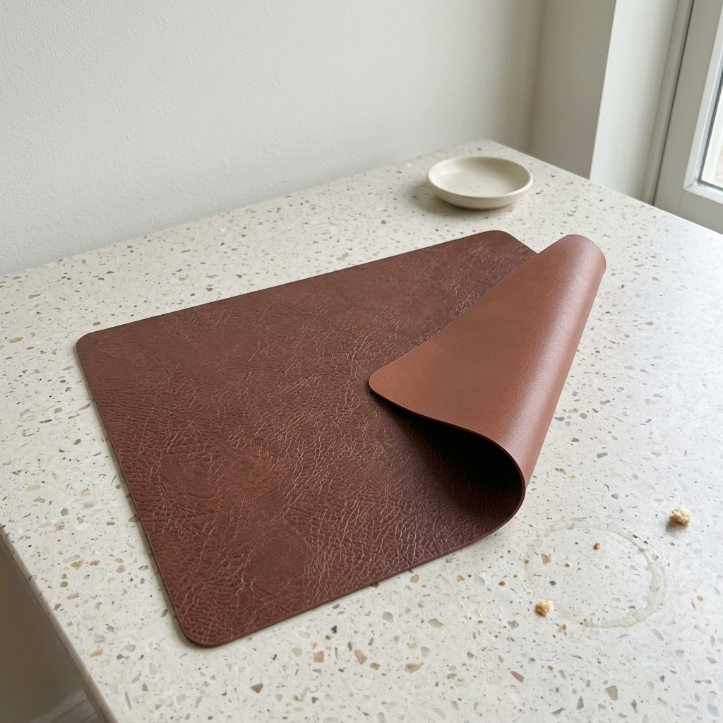 Individuais de mesa em pele sintética com dois lados — resistentes ao calor, impermeáveis, conjunto de 4/6