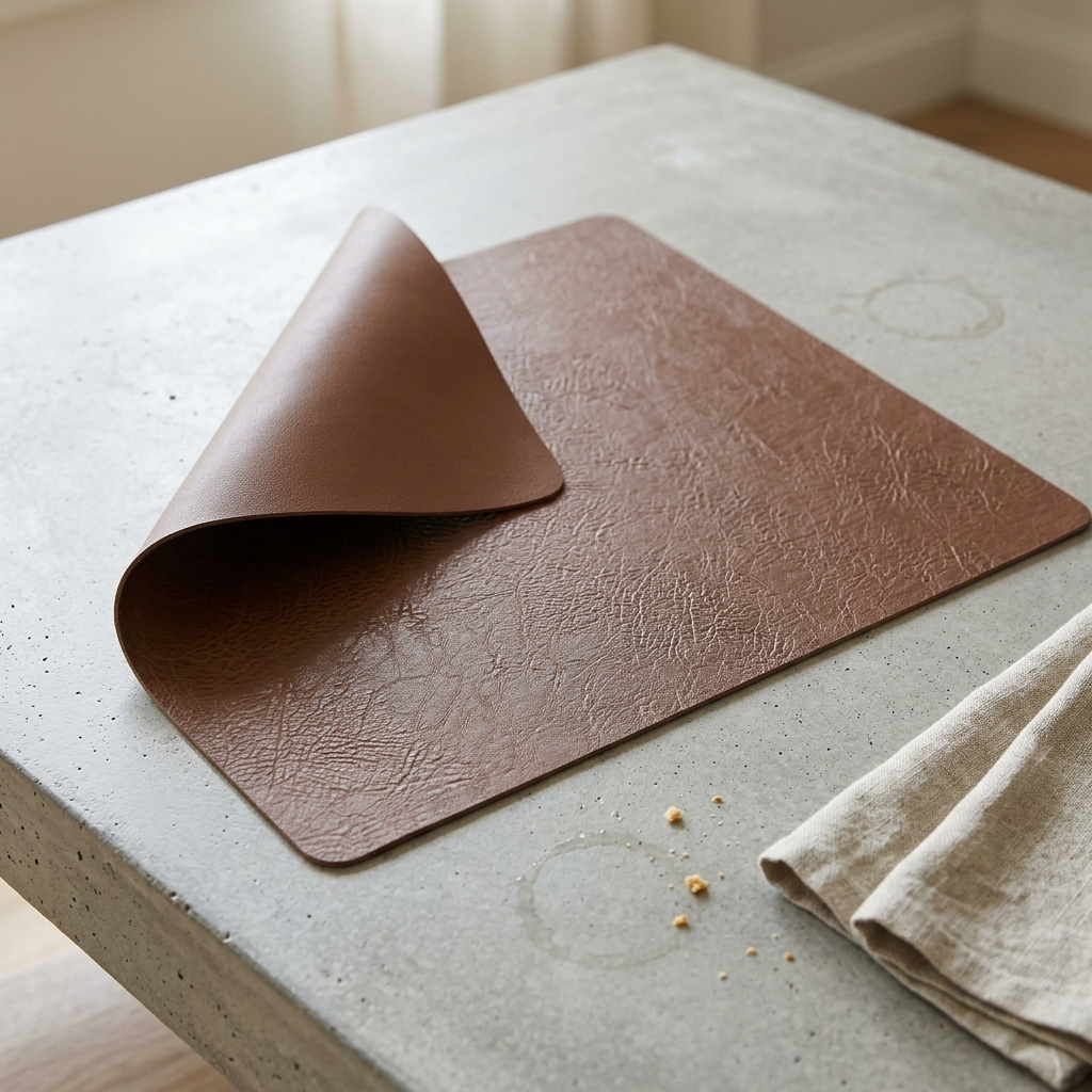 Individuais de mesa em pele sintética com dois lados — resistentes ao calor, impermeáveis, conjunto de 4/6