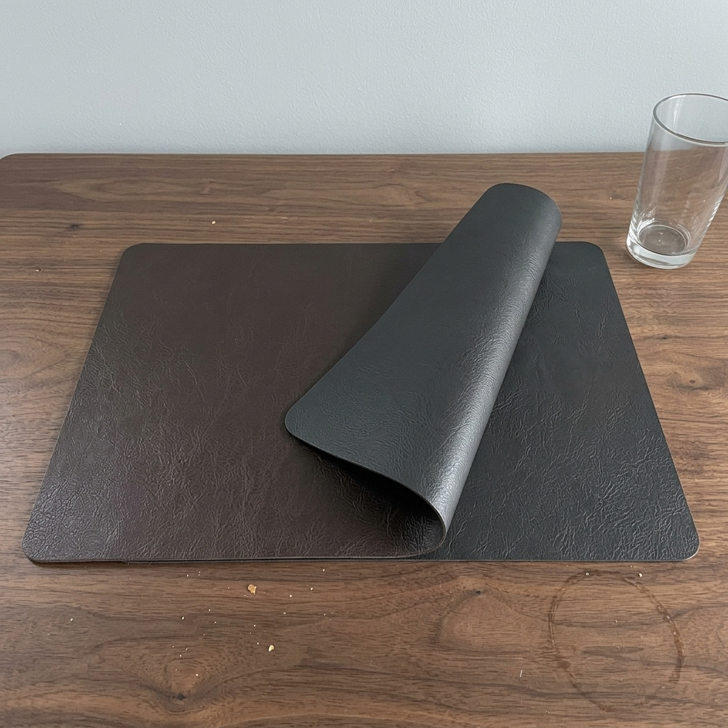 Individuais de mesa em pele sintética com dois lados — resistentes ao calor, impermeáveis, conjunto de 4/6