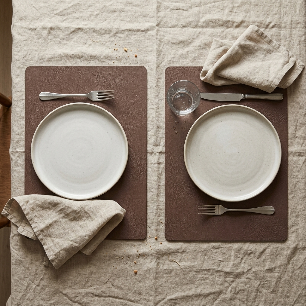 Individuais de mesa em pele sintética com dois lados — resistentes ao calor, impermeáveis, conjunto de 4/6