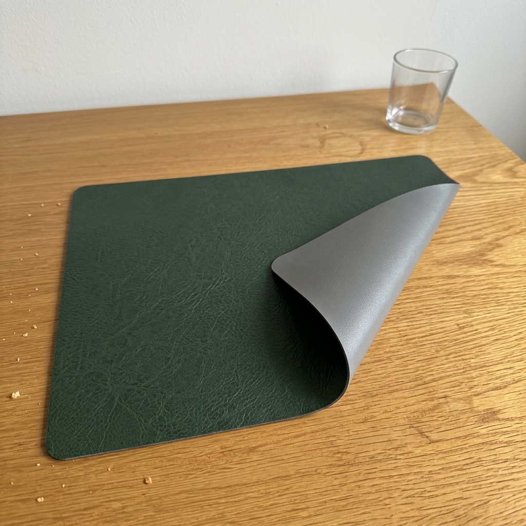Individuais de mesa em pele sintética com dois lados — resistentes ao calor, impermeáveis, conjunto de 4/6
