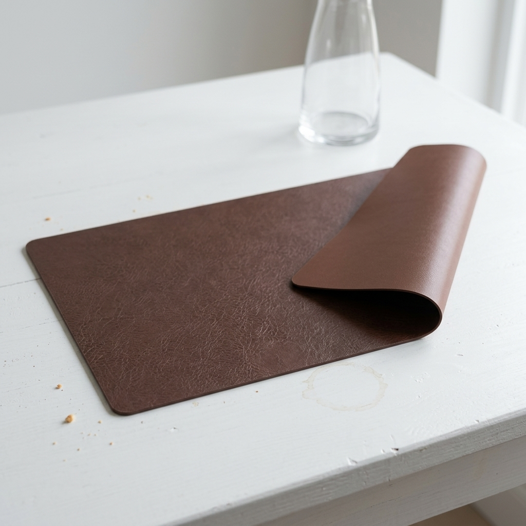 Individuais de mesa em pele sintética com dois lados — resistentes ao calor, impermeáveis, conjunto de 4/6