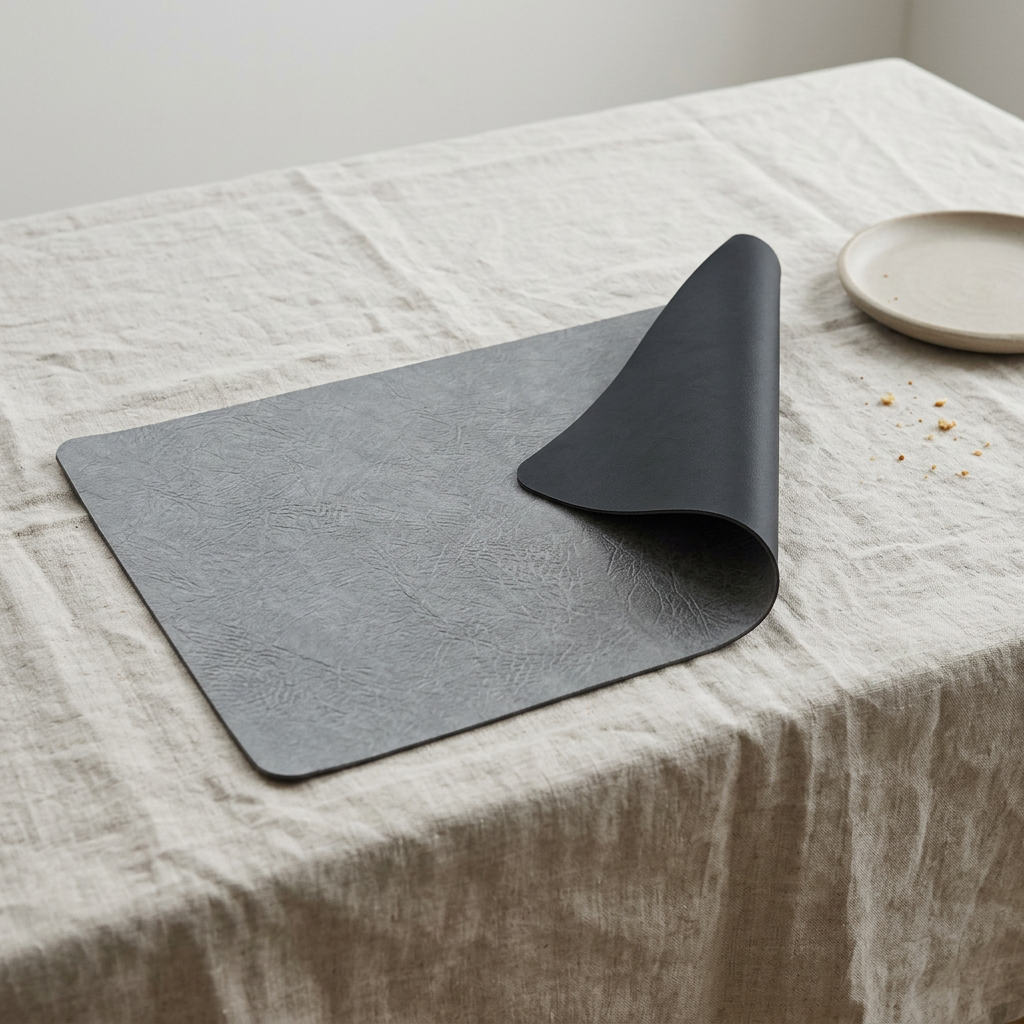 Individuais de mesa em pele sintética com dois lados — resistentes ao calor, impermeáveis, conjunto de 4/6