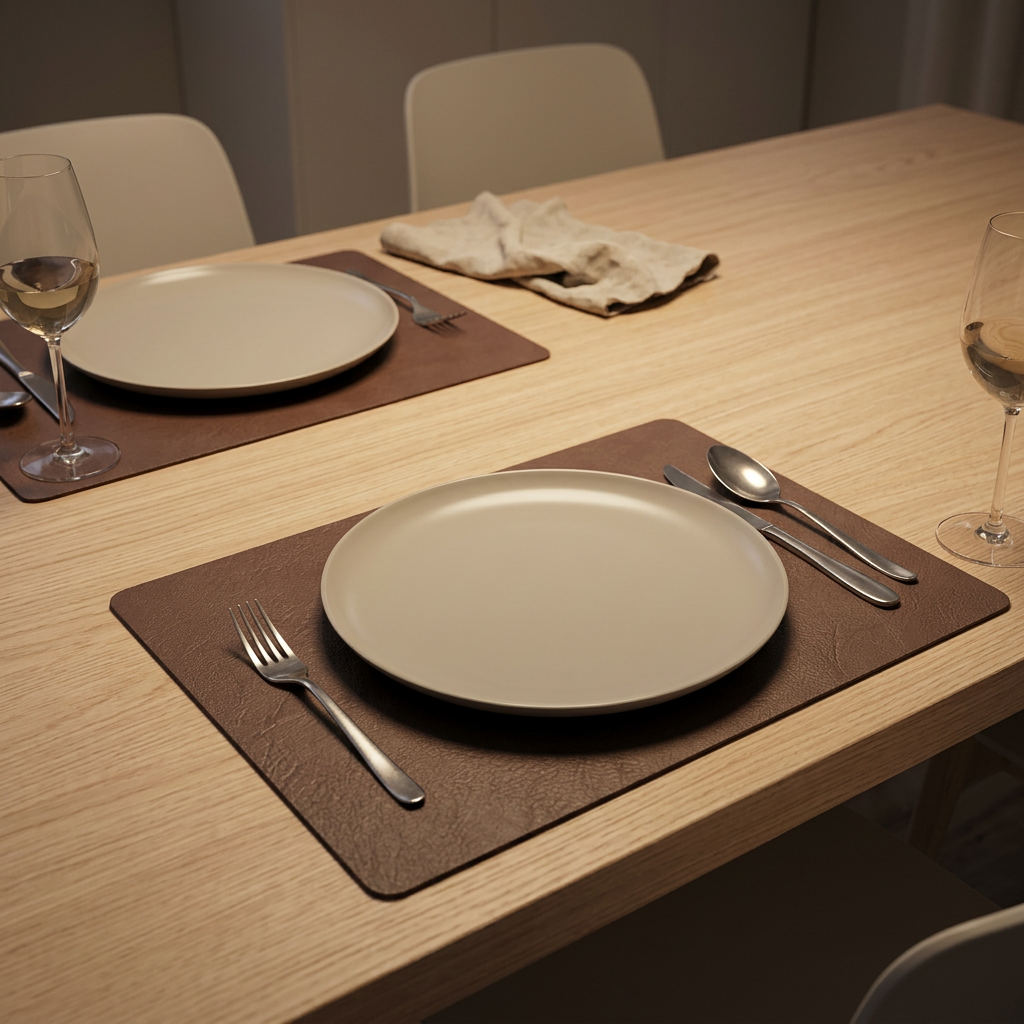 Individuais de mesa em pele sintética com dois lados — resistentes ao calor, impermeáveis, conjunto de 4/6