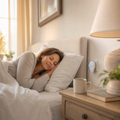 Woman sleeping in a calm bedroom with an ultrasonic pest repeller on the wall