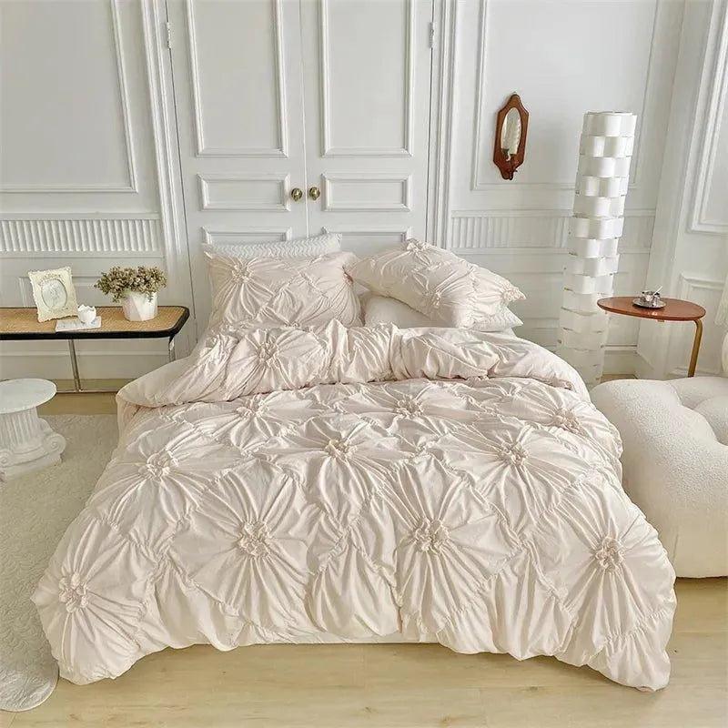 Ylellinen kolmiulotteinen puristetulla laskoksella varustettu vuodevaatesetti │ Moderni boho -tyylinen päiväpeitto, peitonsuoja ja tyynyliina