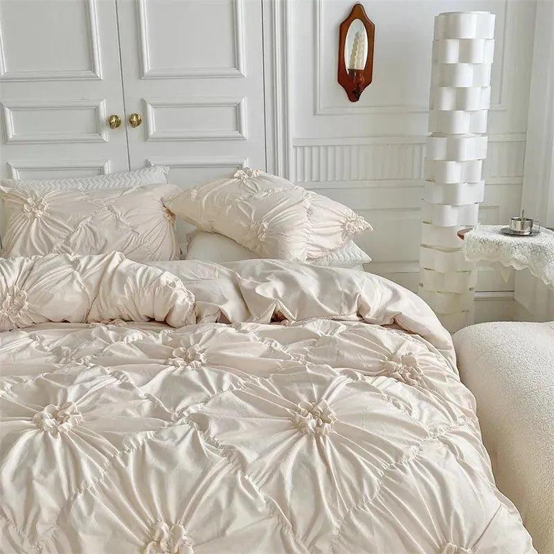 Ylellinen kolmiulotteinen puristetulla laskoksella varustettu vuodevaatesetti │ Moderni boho -tyylinen päiväpeitto, peitonsuoja ja tyynyliina
