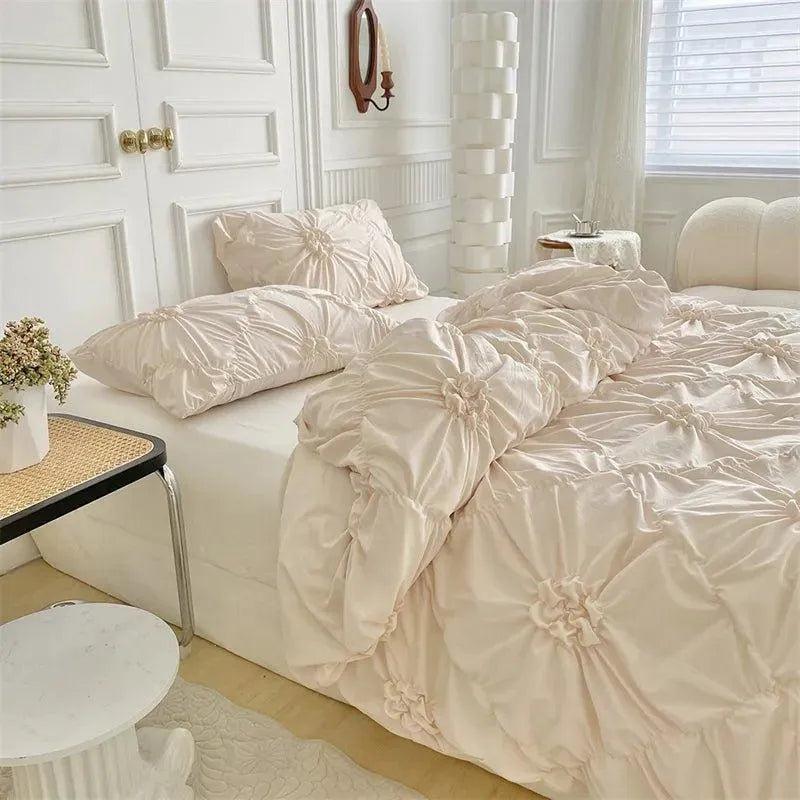 Ylellinen kolmiulotteinen puristetulla laskoksella varustettu vuodevaatesetti │ Moderni boho -tyylinen päiväpeitto, peitonsuoja ja tyynyliina