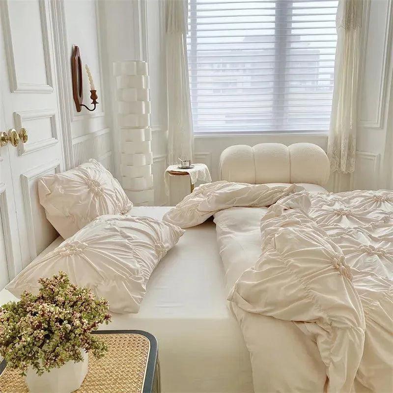 Ylellinen kolmiulotteinen puristetulla laskoksella varustettu vuodevaatesetti │ Moderni boho -tyylinen päiväpeitto, peitonsuoja ja tyynyliina