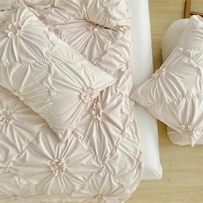 Ylellinen kolmiulotteinen puristetulla laskoksella varustettu vuodevaatesetti │ Moderni boho -tyylinen päiväpeitto, peitonsuoja ja tyynyliina