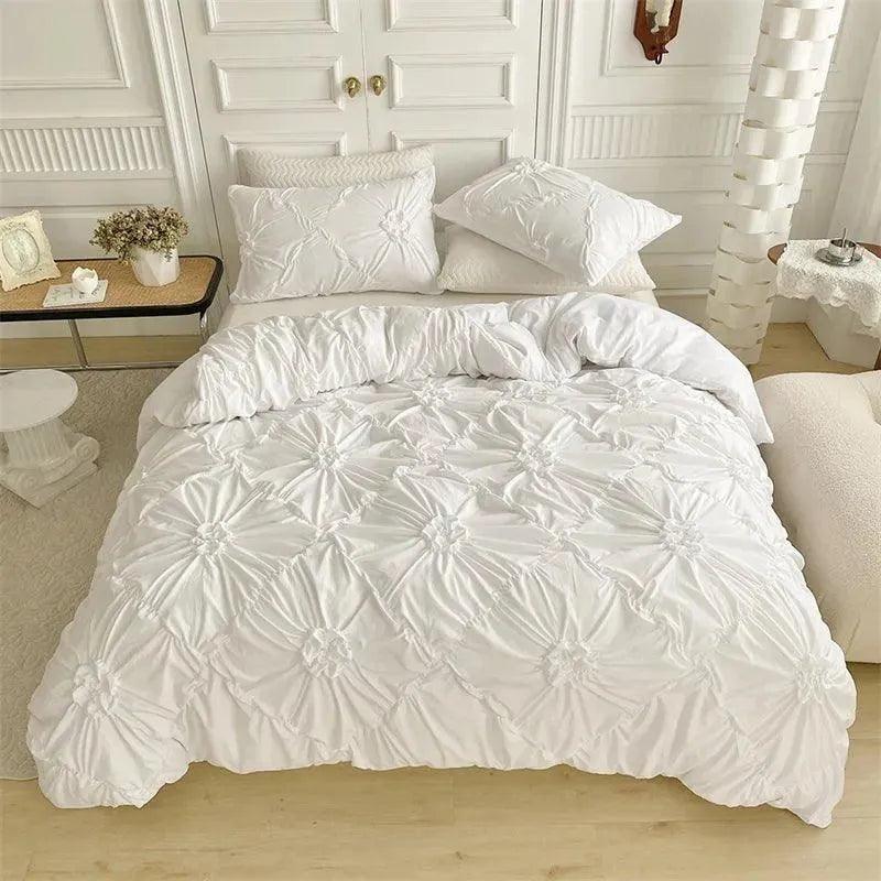 Ylellinen kolmiulotteinen puristetulla laskoksella varustettu vuodevaatesetti │ Moderni boho -tyylinen päiväpeitto, peitonsuoja ja tyynyliina