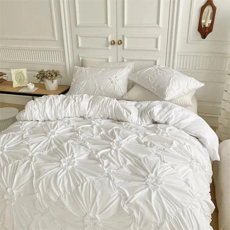 Ylellinen kolmiulotteinen puristetulla laskoksella varustettu vuodevaatesetti │ Moderni boho -tyylinen päiväpeitto, peitonsuoja ja tyynyliina