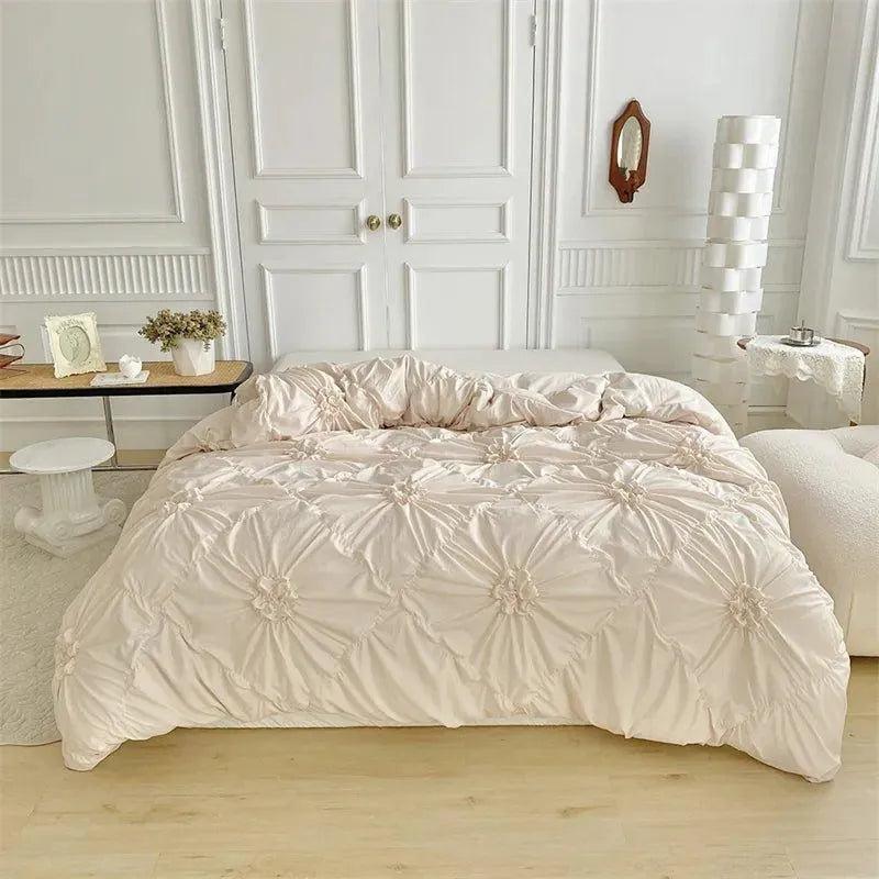 Ylellinen kolmiulotteinen puristetulla laskoksella varustettu vuodevaatesetti │ Moderni boho -tyylinen päiväpeitto, peitonsuoja ja tyynyliina