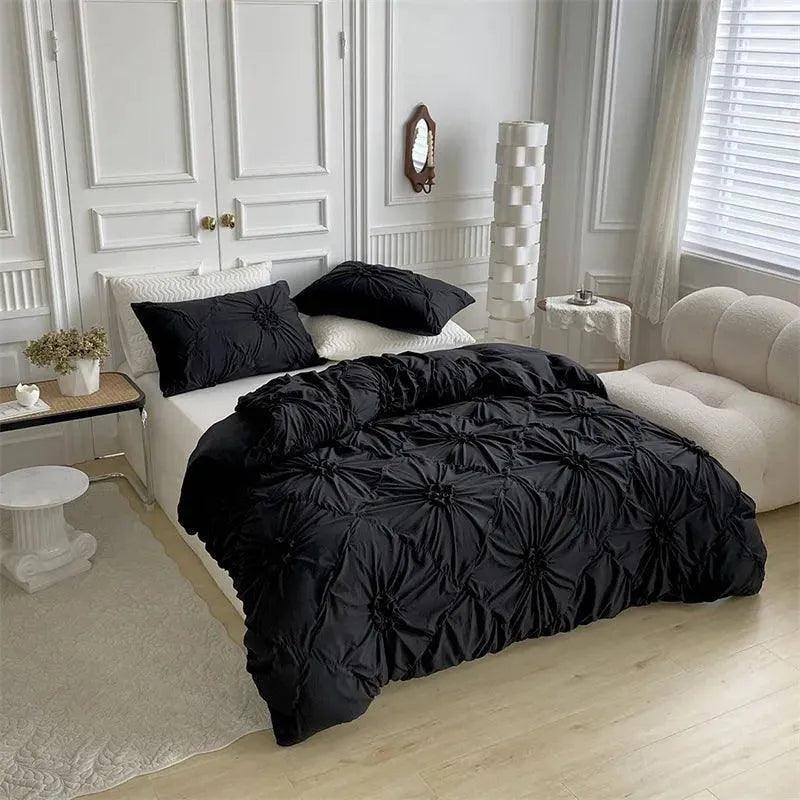 Ylellinen kolmiulotteinen puristetulla laskoksella varustettu vuodevaatesetti │ Moderni boho -tyylinen päiväpeitto, peitonsuoja ja tyynyliina