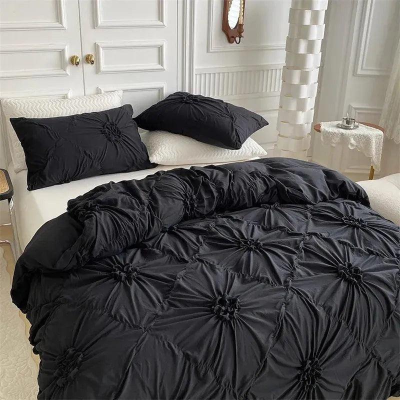 Ylellinen kolmiulotteinen puristetulla laskoksella varustettu vuodevaatesetti │ Moderni boho -tyylinen päiväpeitto, peitonsuoja ja tyynyliina