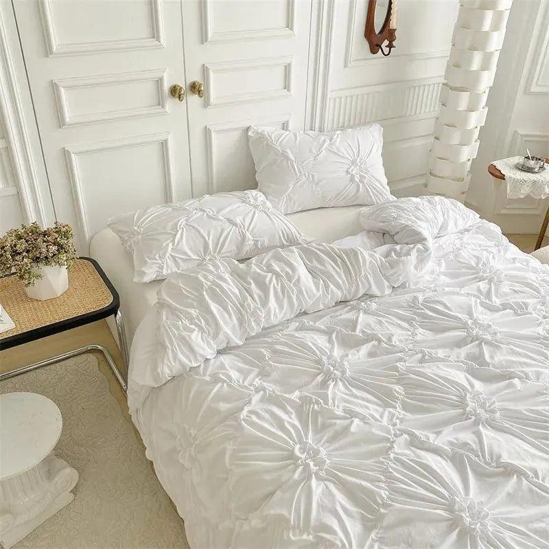 Ylellinen kolmiulotteinen puristetulla laskoksella varustettu vuodevaatesetti │ Moderni boho -tyylinen päiväpeitto, peitonsuoja ja tyynyliina