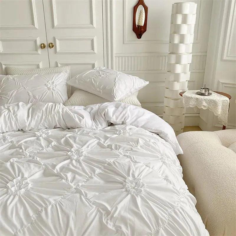 Ylellinen kolmiulotteinen puristetulla laskoksella varustettu vuodevaatesetti │ Moderni boho -tyylinen päiväpeitto, peitonsuoja ja tyynyliina