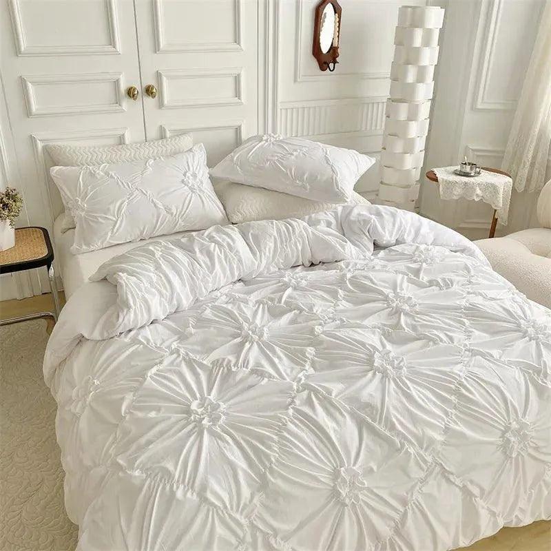 Ylellinen kolmiulotteinen puristetulla laskoksella varustettu vuodevaatesetti │ Moderni boho -tyylinen päiväpeitto, peitonsuoja ja tyynyliina