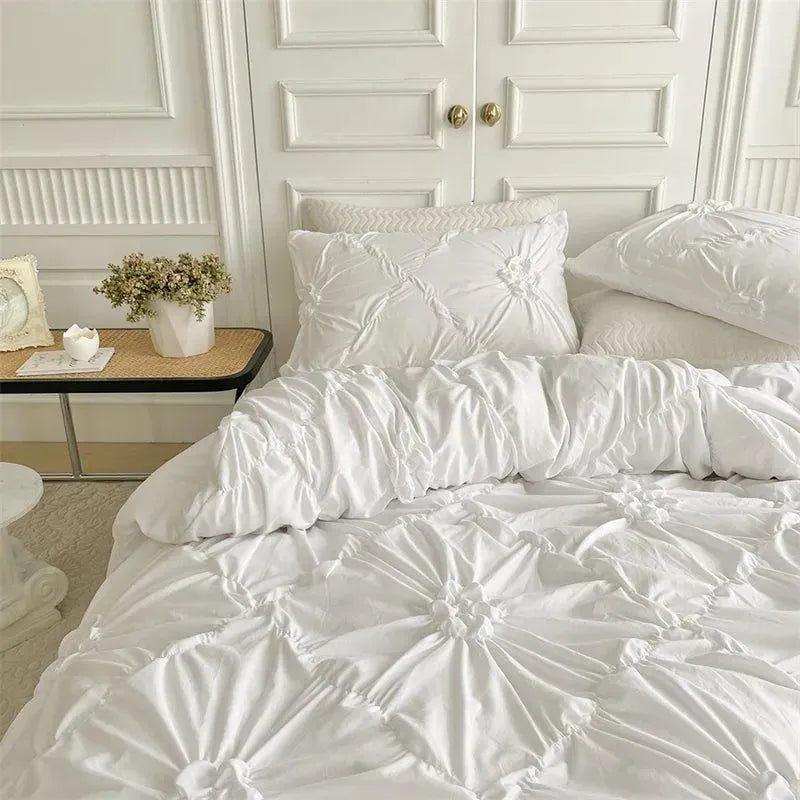 Ylellinen kolmiulotteinen puristetulla laskoksella varustettu vuodevaatesetti │ Moderni boho -tyylinen päiväpeitto, peitonsuoja ja tyynyliina