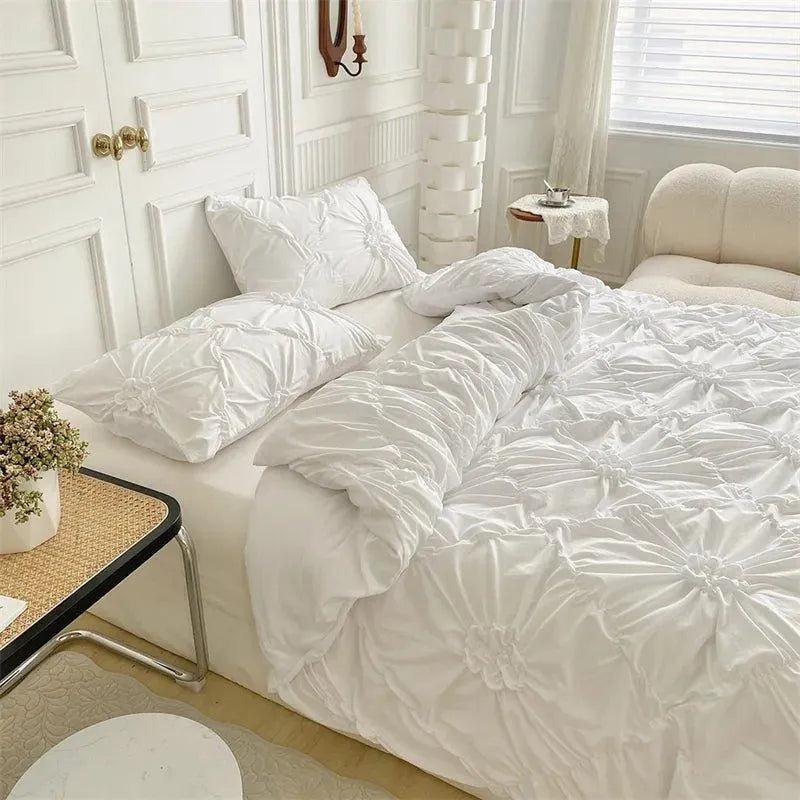 Ylellinen kolmiulotteinen puristetulla laskoksella varustettu vuodevaatesetti │ Moderni boho -tyylinen päiväpeitto, peitonsuoja ja tyynyliina
