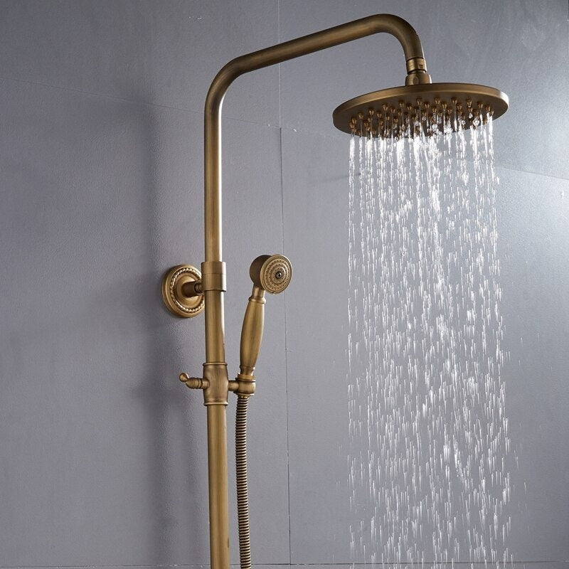 Kit de Duche de Latão Ajustável em Bronze Antigo para Montagem na Parede